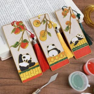 Intangible Cultural Heritage Handmade Filigree Enamel DIY Cloisonné Material Package Forbidden City Panda Bookmark Gift Student Team Building Activities