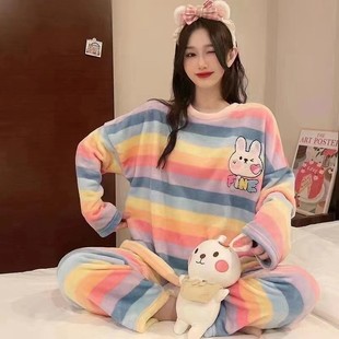 Foreign trade cartoon sweet pajamas women autumn and winter coral fleece loose plus size foreign trade cross-border suit a generation of hair