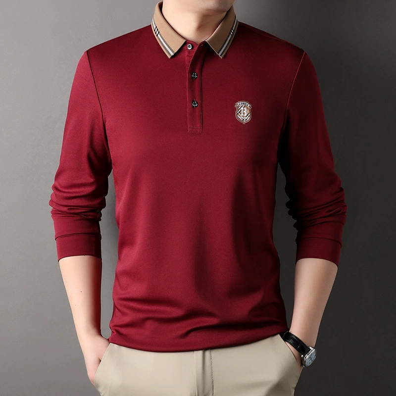 Поло Shengcai Bao осеннее из шёлка — длинный рукав, вышивка, оверсайз, в разных цветах