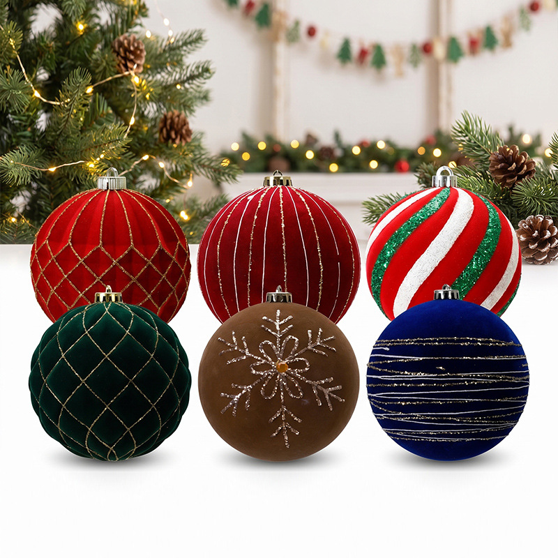 New 15cm Flocked Christmas Balls, Various Styles of Hanging Ornaments, Christmas Tree Decoration Balls, Festive Atmosphere Decoration, Large Balls, Customizable