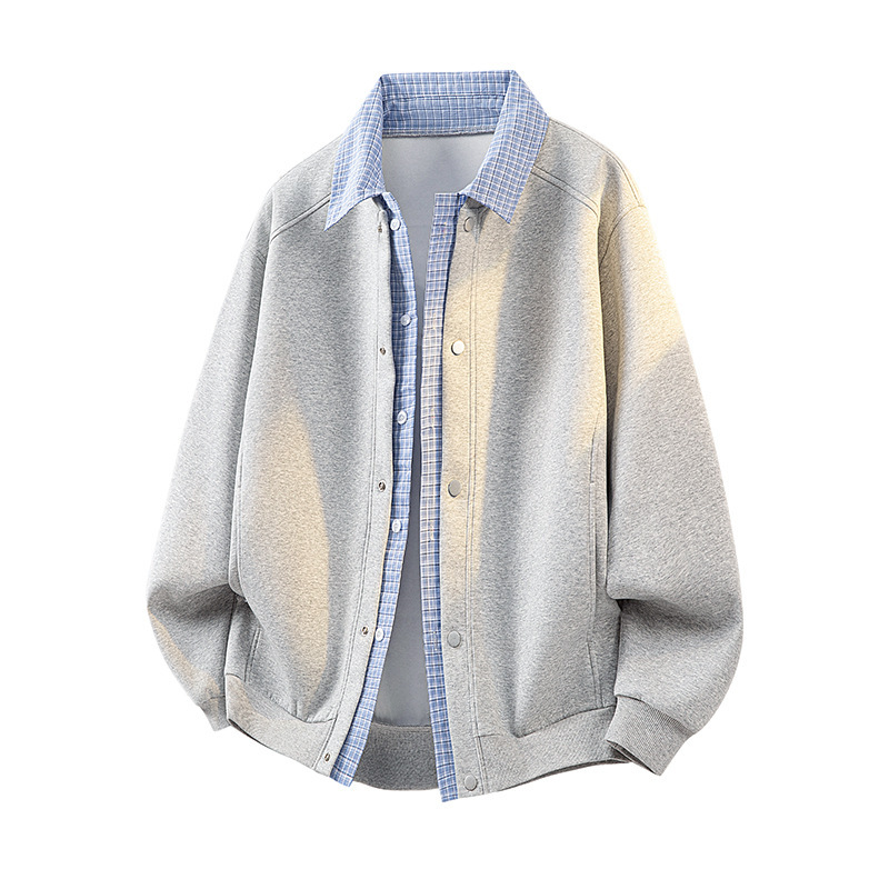 Cross-border faux two-piece jacket for men, new autumn and winter style, loose casual lapel coat, trendy faux two-piece casual versatile men's jacket