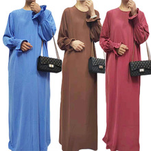 2023跨境外贸女装中东迪拜土耳其阿拉伯纯色大摆长连衣裙FY124933