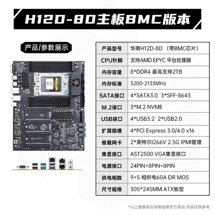 South China Gold Medal H12D-8D Epyc Server Motherboard Epyc7002/7003 Series Processor (Including Bmc)