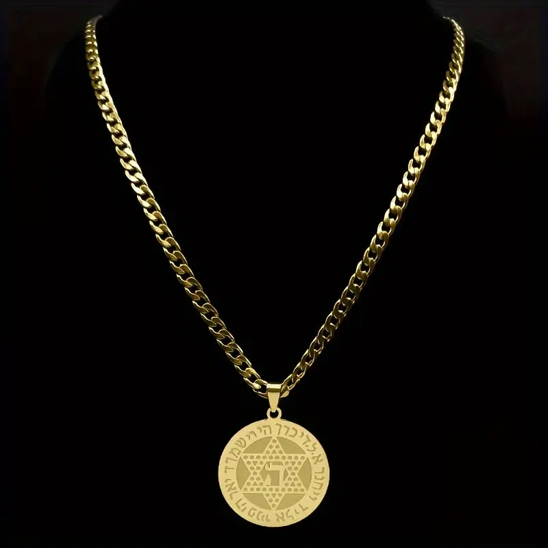 Geometric Saint Round Pendant In Titanium Steel For Men And Women_voghion.com