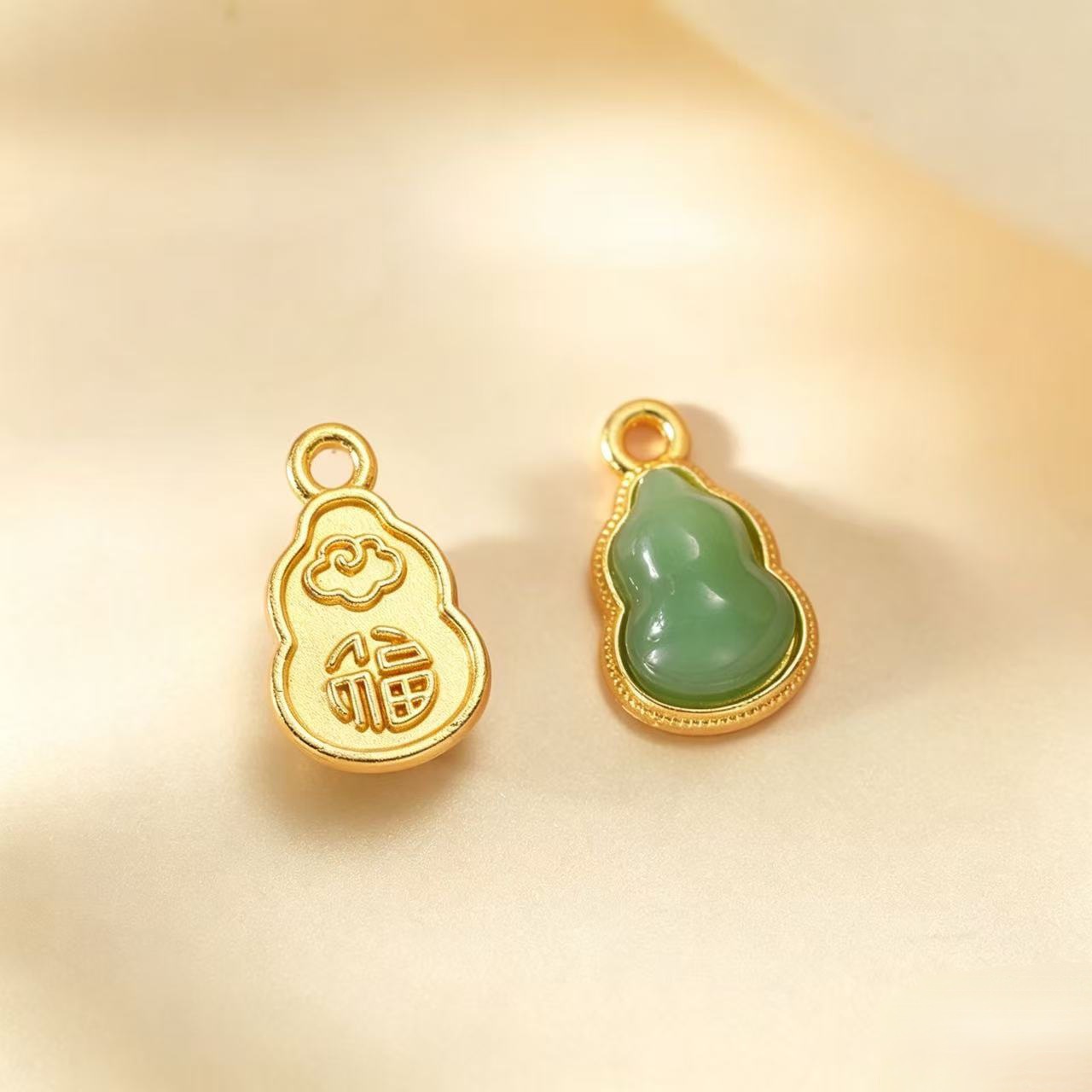 哑金diy仿玉福字葫芦吊坠编织手链耳饰串珠服饰材料合金饰品配件