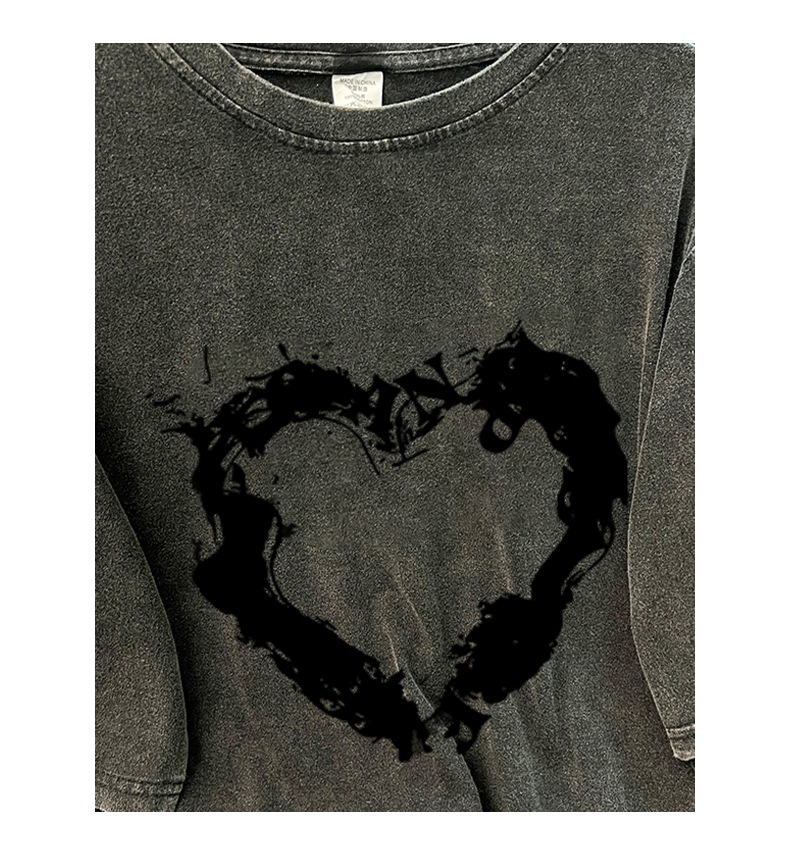 Washed Distressed Cotton Short Sleeved T shirt Women Loose All Match Mid Length Bottoming Shirt Trendy Brand Retro Top