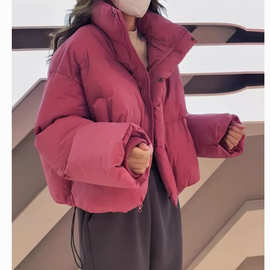 欧洲站小个子短款羽绒服女冬季新款韩版宽松立领面包服加厚外套潮