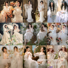 影楼新款春日小清新主题甜美少女长款纱裙室内写真摄影艺术照服装