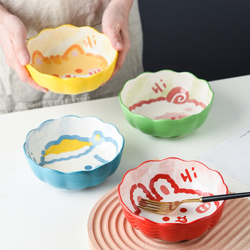 Ceramic baking bowl air fryer special bowl cute household lace bowl cartoon ice powder dessert fruit salad tableware