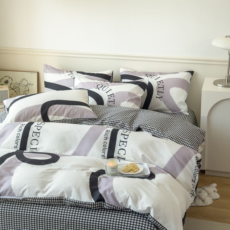 Juego de cuatro piezas de algodón fresco, juego de tres piezas de algodón, funda de edredón gruesa para el hogar, sábana de dormitorio, lijado, cama individual para estudiantes