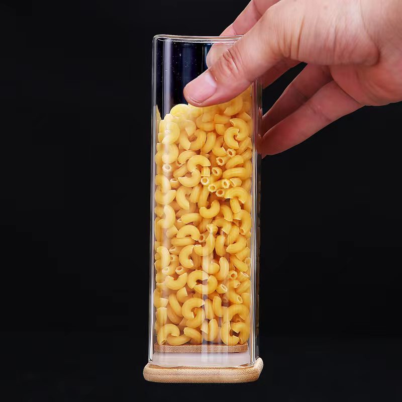 Al por mayor tarro de almacenamiento de vidrio cuadrado tarro de almacenamiento de granos transparentes tarro de té fruta almacenamiento de alimentos frasco sellado Cocina