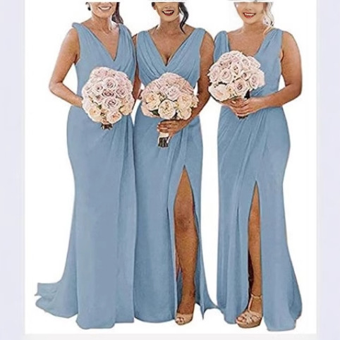European and American Cross-Border Evening Dresses 2026 New Style Bridesmaid Dresses Sexy Deep V-Neck Slit Long Dress Ball Gown Evening Dress European and American Cross-Border Evening Dresses 2026 New Style Bridesmaid Dresses Sexy Deep V-Neck Slit Long Dress Ball Gown Evening Dress