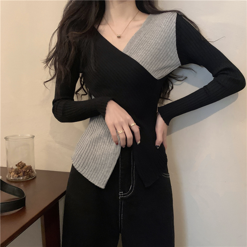 Aria Basics Women's Slim Fit V-neck Knit Pullover European Style_voghion.com