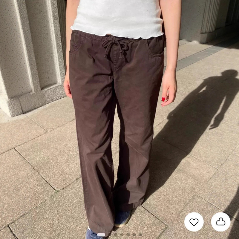 Bm Style Retro Brown Cargo Pants for Women, Loose Slimming Versatile Straight Wide-Leg Casual Long Pants, Floor-Length Pants New