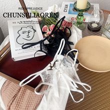 性感日韩甜美镂空蕾丝网纱少女三角内裤开档漏pp纯欲火辣诱惑丁裤