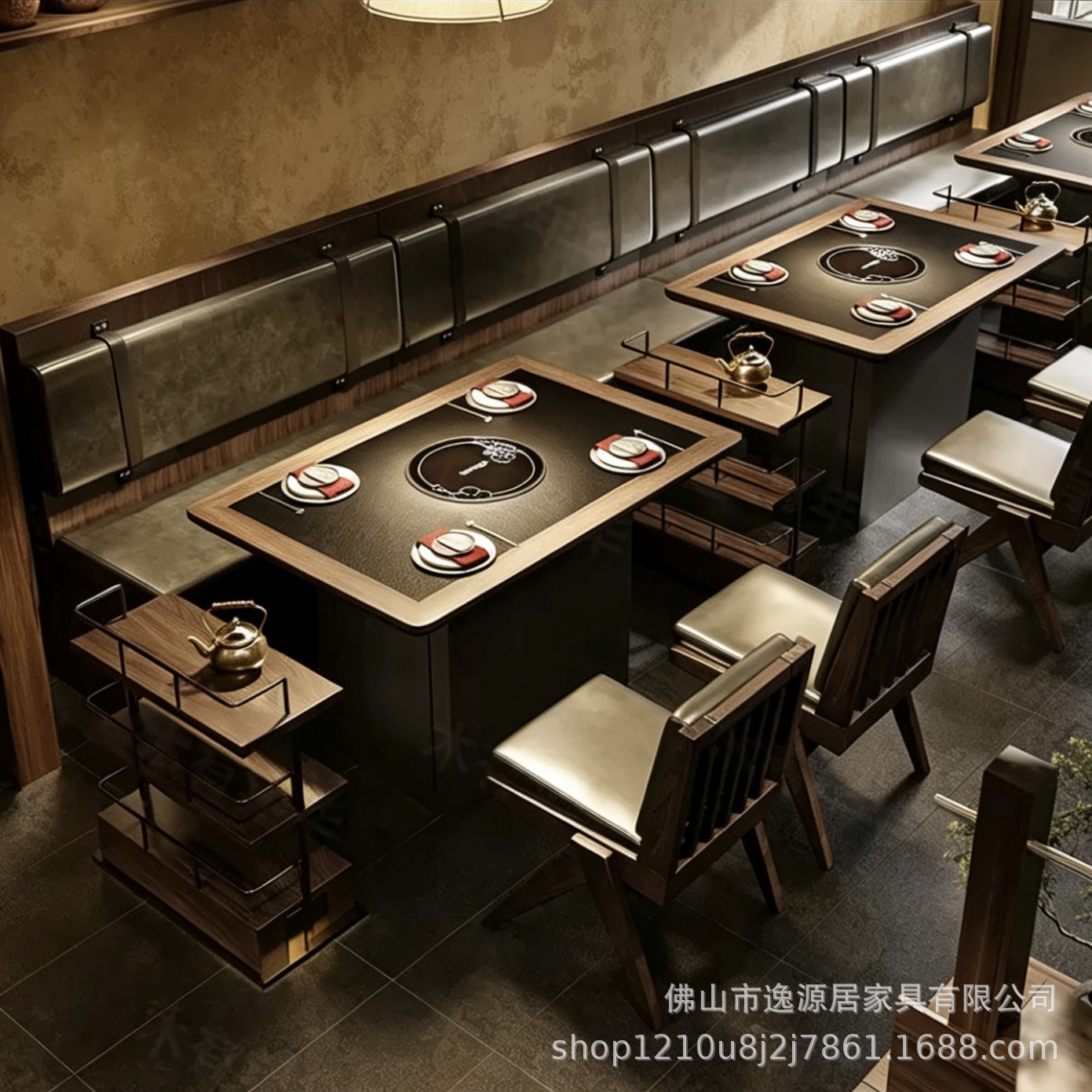 山野风实木餐桌桌椅卡座沙发靠墙火锅烤肉店餐饮商用咖啡饭店茶楼