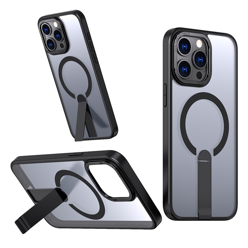 Suitable for Apple 17Promax Mobile Phone Case, Frosted Transparent Iphone17E Magnetic Suction Case with Foldableing Stand for 15Plus