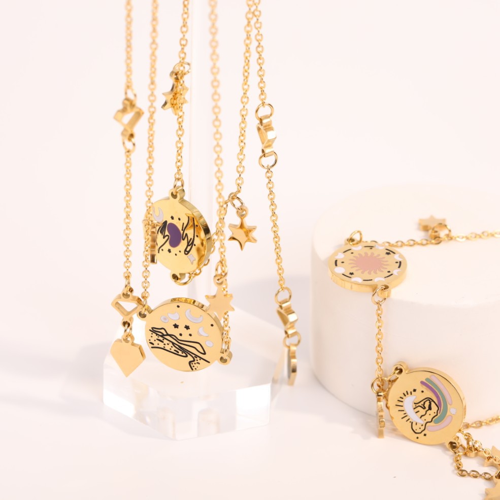 ethnic style tarot card sun moon lovers queen shaped hollowed titanium steel bracelet