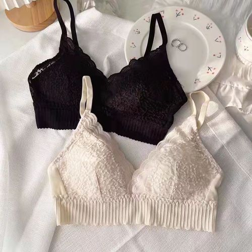 French Nude Sensual Lace Triangle Cup Bra for Women Thin Small Chest Gathered No Wire Invisible Girl Bra