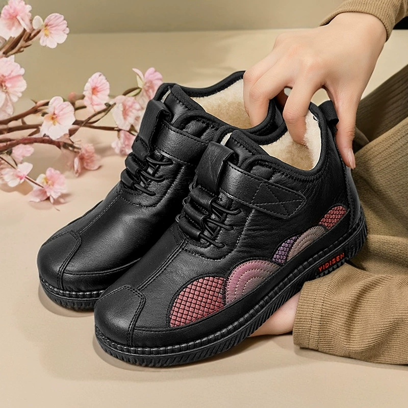 Мягкая шерсть среднего и пожилого возраста плюс бархат теплая мама хлопковая обувь зимняя водонепроницаемая нескользящая мягкая подошва снежные сапоги для женщин