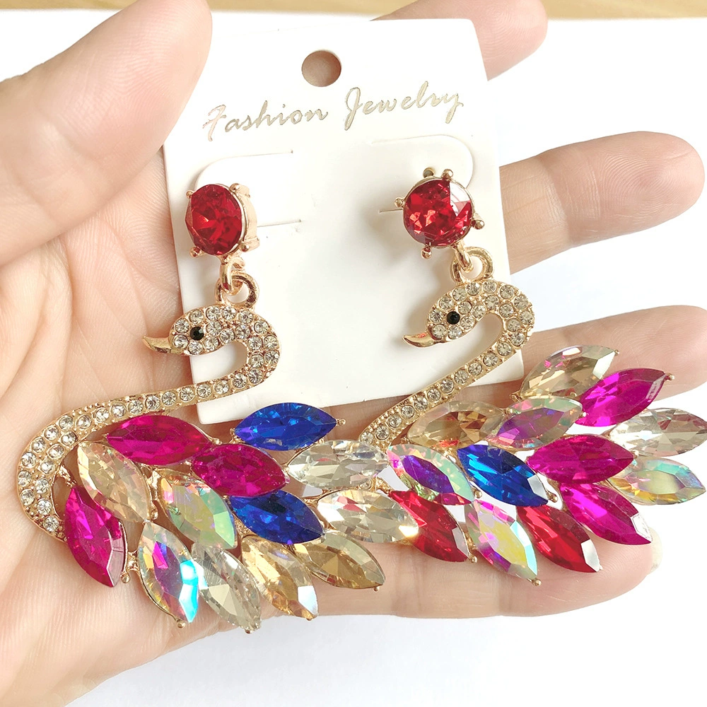 Европейские и американские ювелирные изделия класса люкс с бриллиантами сережками лебедь элегантный ужин свадебные серьги со стразами животных серьги трансграничная оптовая торговля