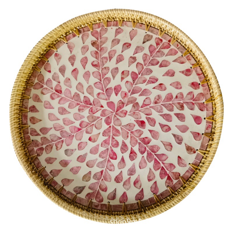 Estilo nórdico hecho a mano mimbre tejida Shell pequeña mesa de café cuadrado sofá pequeño lado pequeño Mesa Redonda mesa de picnic almacenamiento