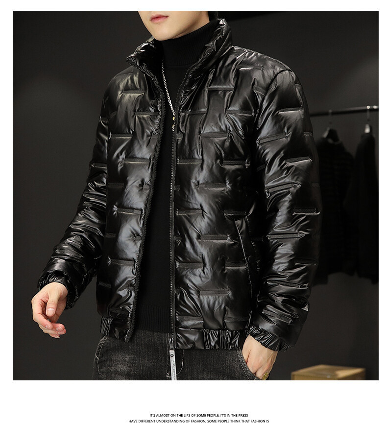 Herrenbekleidung Glänzender Baumwollmantel Trendy Brand Geprägter Stehkragen Baumwollmantel Jugendtrend Mode Große Größe Herren Baumwollmantel Jacke Für Männer_voghion.com
