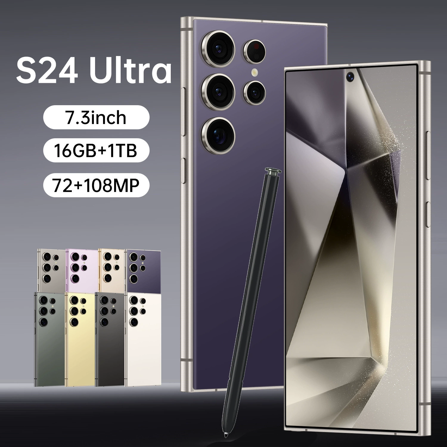 Смартфон S24 S24 Ultra, Android 14, 7,3‑дюймовый широкий дисплей