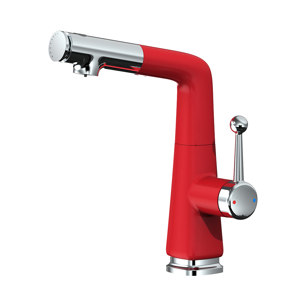 손잡이에 물이 있는 레드 + 크롬