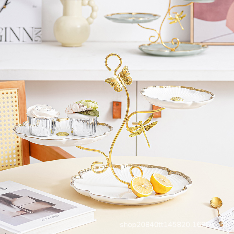Plato de fruta de lujo ligero sala de estar mesa de café en casa pantalla de aperitivos plato de dulces de múltiples capas estante de aperitivos mesa de postre pantalla de la torta