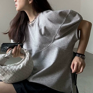 韩系分割泡泡袖短袖T恤女夏圆领宽松A字遮肚显瘦落肩娃娃款上衣