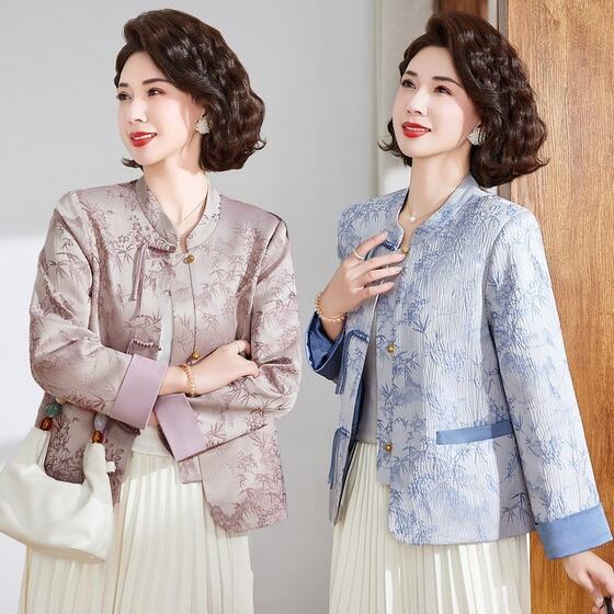 New Chinese Mother Spring Coat 2025 New Middle-aged and Elderly Women's Spring and Autumn National Style Top Western Style Fashion Tang Dress