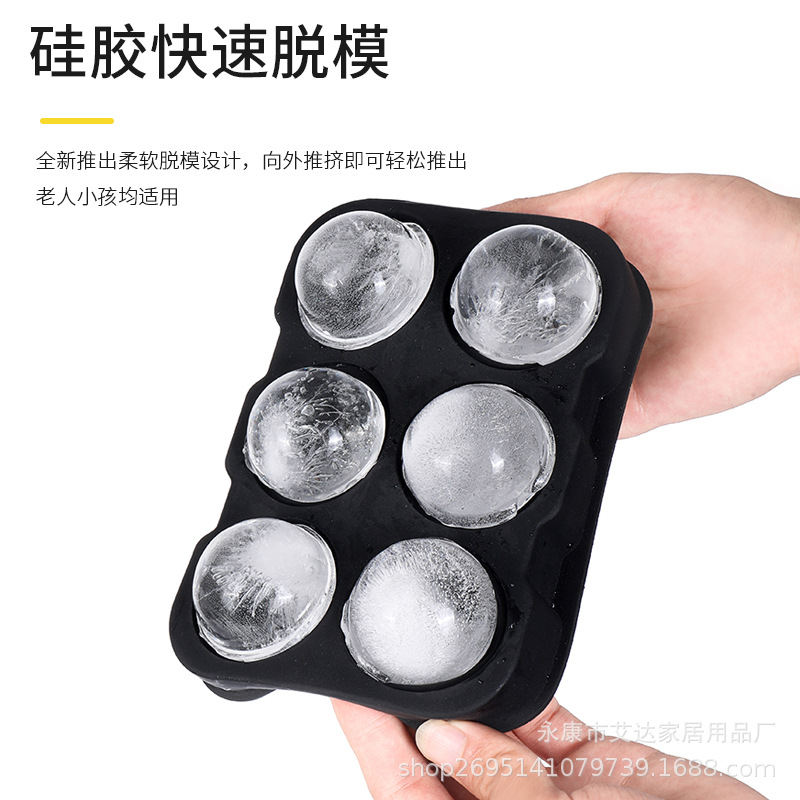 Ventas directas de la fábrica Amazon 6 grandes cuadrados 6 bolas cuadrado esférico whisky cubo de hielo molde de silicona bandeja de hielo