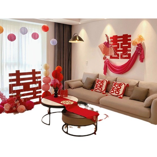 Wedding room layout, new house, living room decoration supplies, wedding bride's Xiaohongshu TV projection background wall set