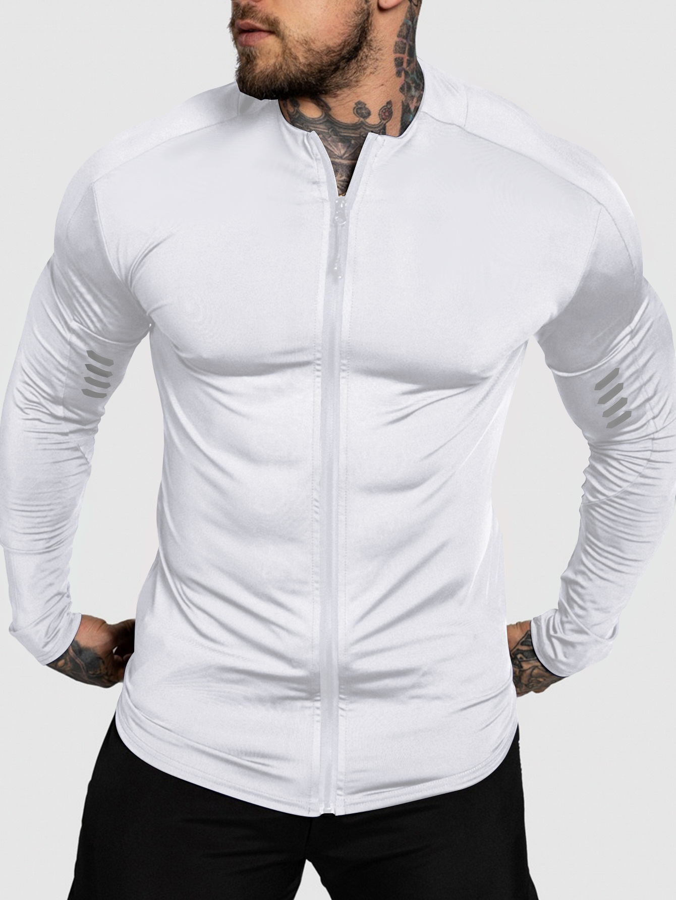 Men's Quick Drying Long Sleeve Cardigan Jacket Slim Fit Stretch Sports Fitness Base Layer Training Running Top Trendy Autumn_viptrois.com