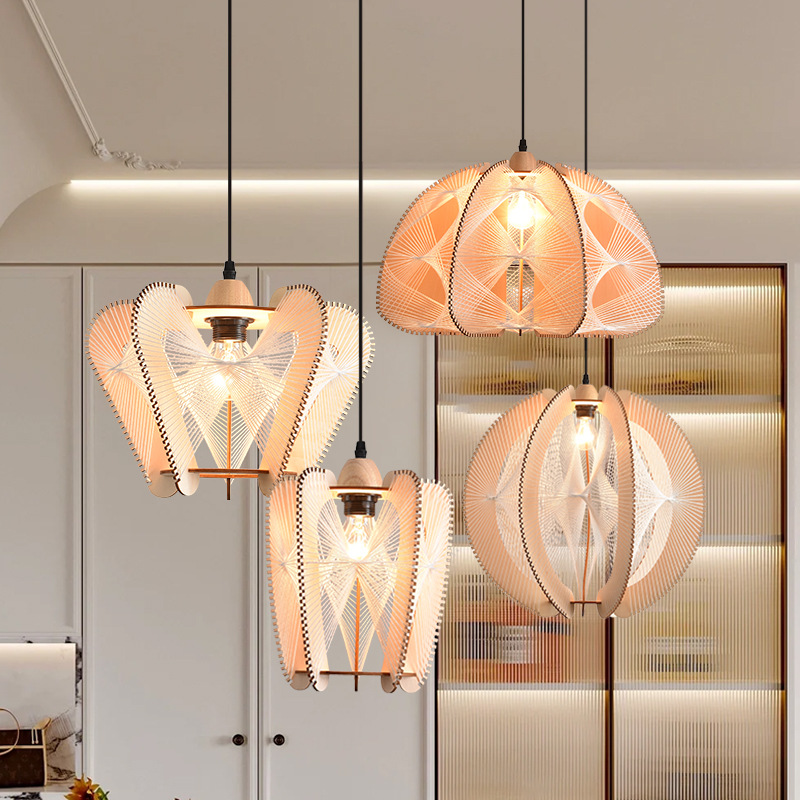 Araña de madera estilo japonés estilo tranquilo Bed & Breakfast Tea Room comedor sala de estar dormitorio estudio bar retro cuerda de cáñamo lámpara trenzada