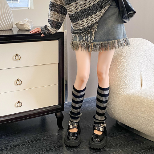 Striped knitted color-blocked socks for women in spring and autumn, American hottie piles of long leg covers y2k Japanese style warm calf socks