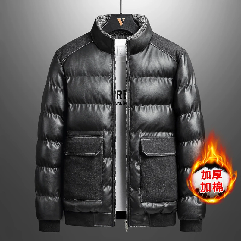 2023 новая кожаная куртка с хлопковой подкладкой, мужское зимнее пальто, брендовая Толстая короткая куртка с хлопковой подкладкой на флисовой подкладке, Мужская зимняя одежда для молодежи и среднего возраста