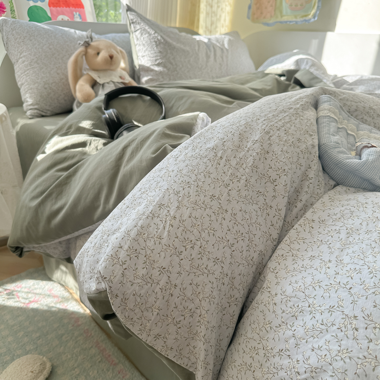 Nuevo algodón coreano de cuatro piezas, sábanas de algodón, cubierta de cama, dormitorio de estudiantes, ropa de cama de tres piezas