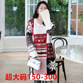 0113#秋冬装超大码150-300斤中长款套头毛衣胖mm宽松显瘦时尚减龄