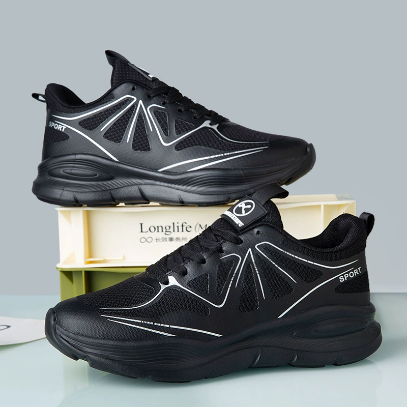 Мужская обувь весна и осень новая дышащая спортивная повседневная обувь дышащая толстая подошва мужская черная легкая амортизация беговая обувь мужская