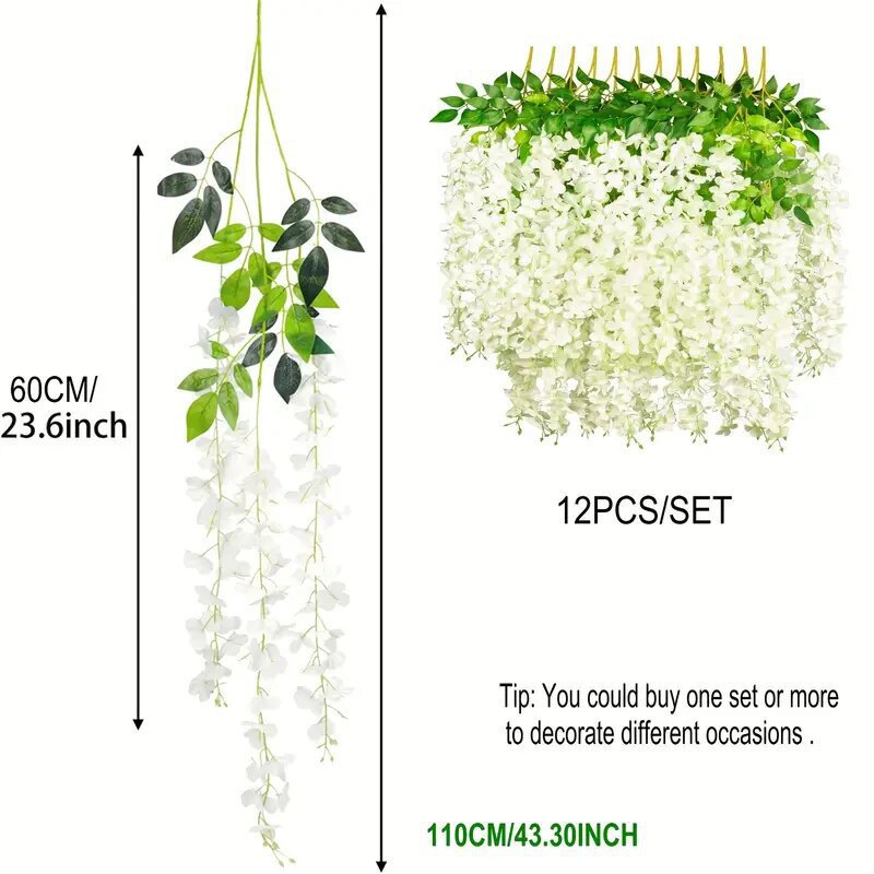 Ventas transfronterizas calientes 12pcs estética wisteria colgante de flores de caña adecuada para bodas y decoración del hogar flores de wisteria artificiales