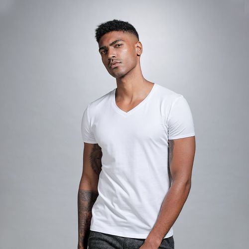 Summer Solid Color V-Neck White T-Shirt Tight Plus Size Base Shirt Men Short Sleeve Heart Collar White T-Shirt for Layering Slim Fit Base Shirt