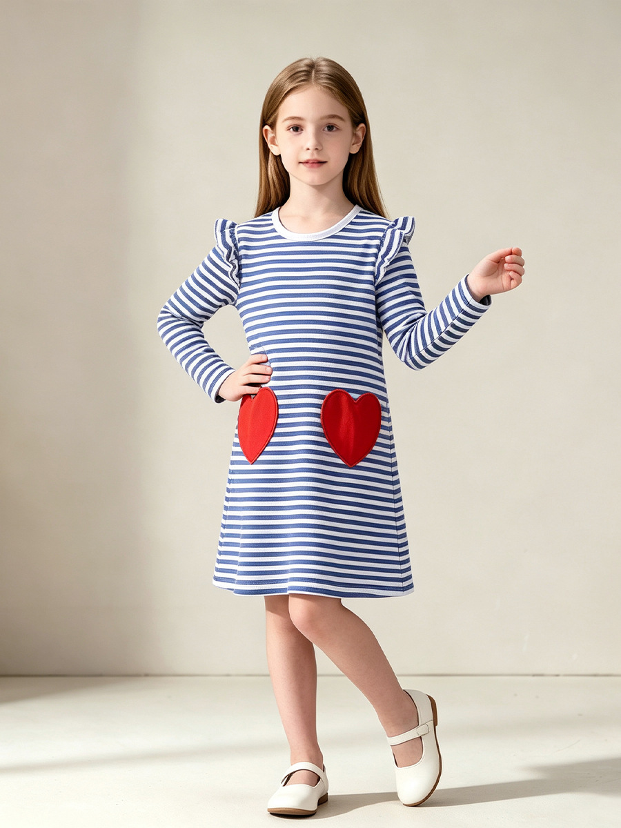 Vestido de Princesa Arayado para Niña de Algodón de Punto, para Primavera y Otoño image 3