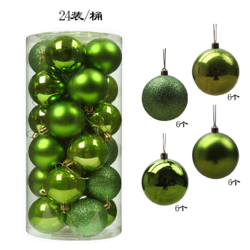 Decoración de árbol de navidad 3cm4cm6cm8cm bola de navidad de barril de plástico galvanoplastia mate bola de polvo brillante 24 paquetes mixtos