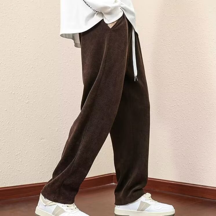 コーデュロイパンツメンズ春秋ストレートドレープワイドレッグパンツメンズトレンディブランドルーズスポーツカジュアルパンツ|undefined