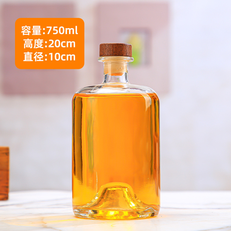 Botella de vodka al por mayor Botella de vino de fondo cóncavo Botella de vino extranjero Botella de vino amarillo de gran capacidad Botella de vino de ciruela transparente Botella de vino de frutas de vidrio