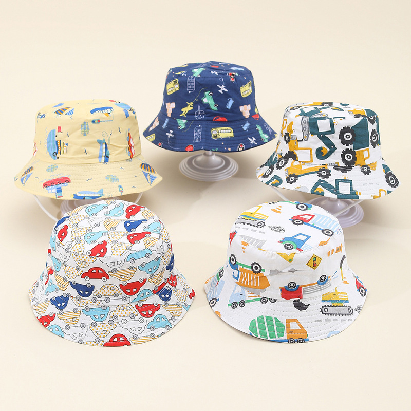 Foreign trade children's engineering car cute spring and summer outdoor sunscreen sunshade basin cap infant car fisherman cap