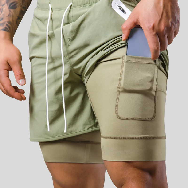 Summer LYFT New Men's Sports Casual Double Layer Fake Two Piece Basketball Fitness Sweatwicking Quick Drying Shorts_viptrois.com