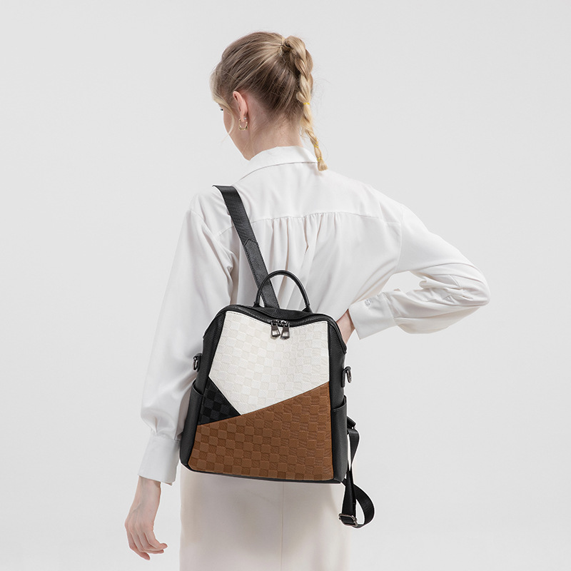 Embossed Chessboard Checkerboard New Backpack Women Trend Multi functional Single Shoulder for College Students_voghion.com